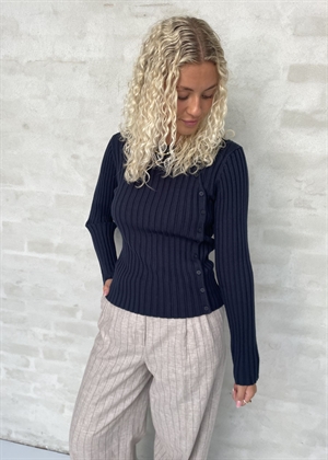 Helen ls button o-neck strik Dark Sapphire Selected Femme 